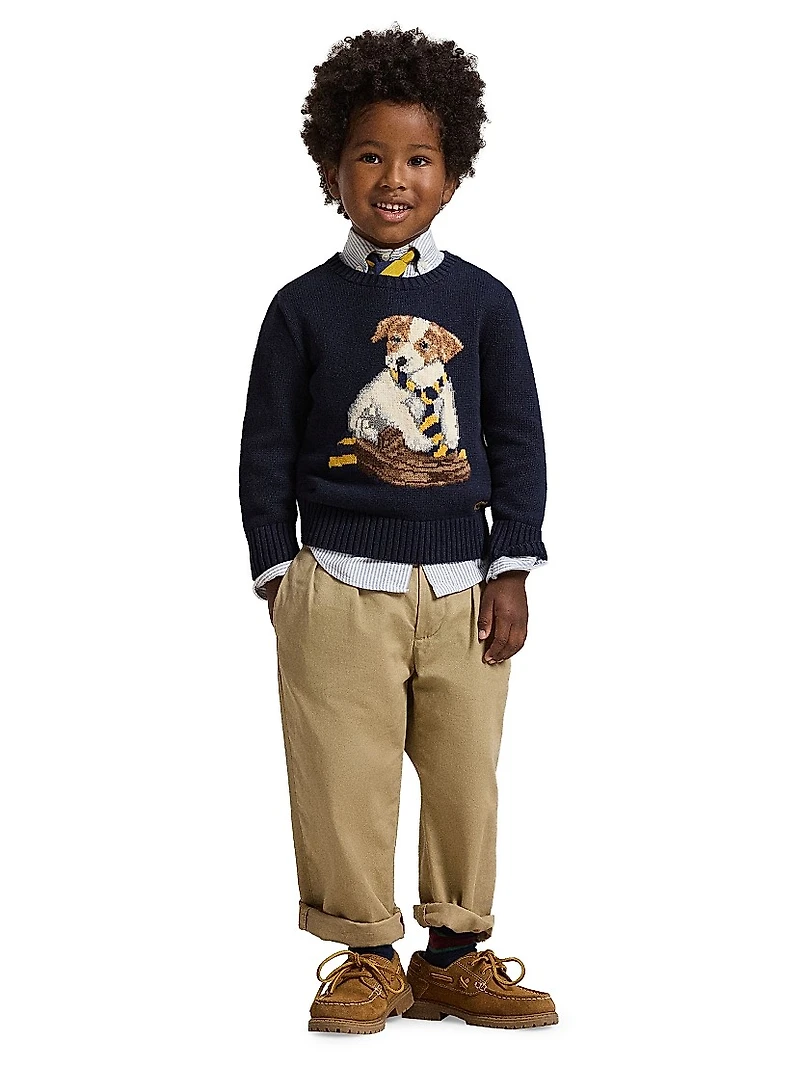 Little Boy's & Dog Intarsia Crewneck Sweater