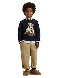 Little Boy's & Dog Intarsia Crewneck Sweater