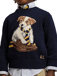 Little Boy's & Dog Intarsia Crewneck Sweater