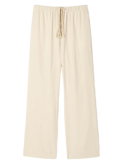 Wide-Leg Elasticated Cotton Trousers