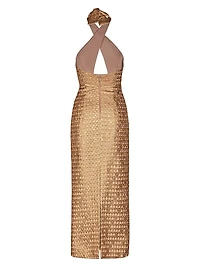 Candelaria Elegant Expedition Jacquard Halterneck Maxi Dress