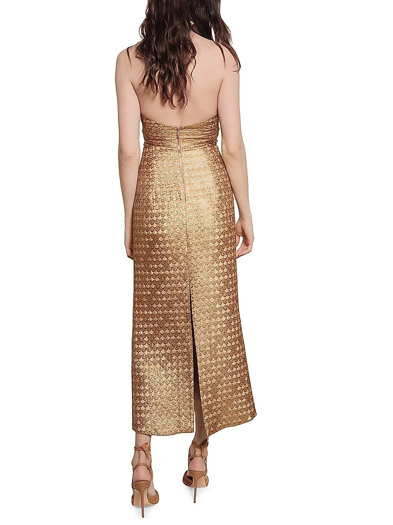 Candelaria Elegant Expedition Jacquard Halterneck Maxi Dress