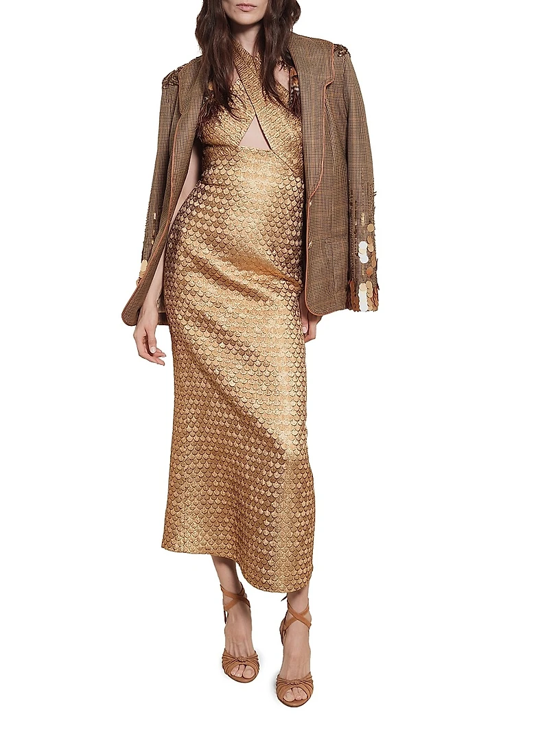Candelaria Elegant Expedition Jacquard Halterneck Maxi Dress