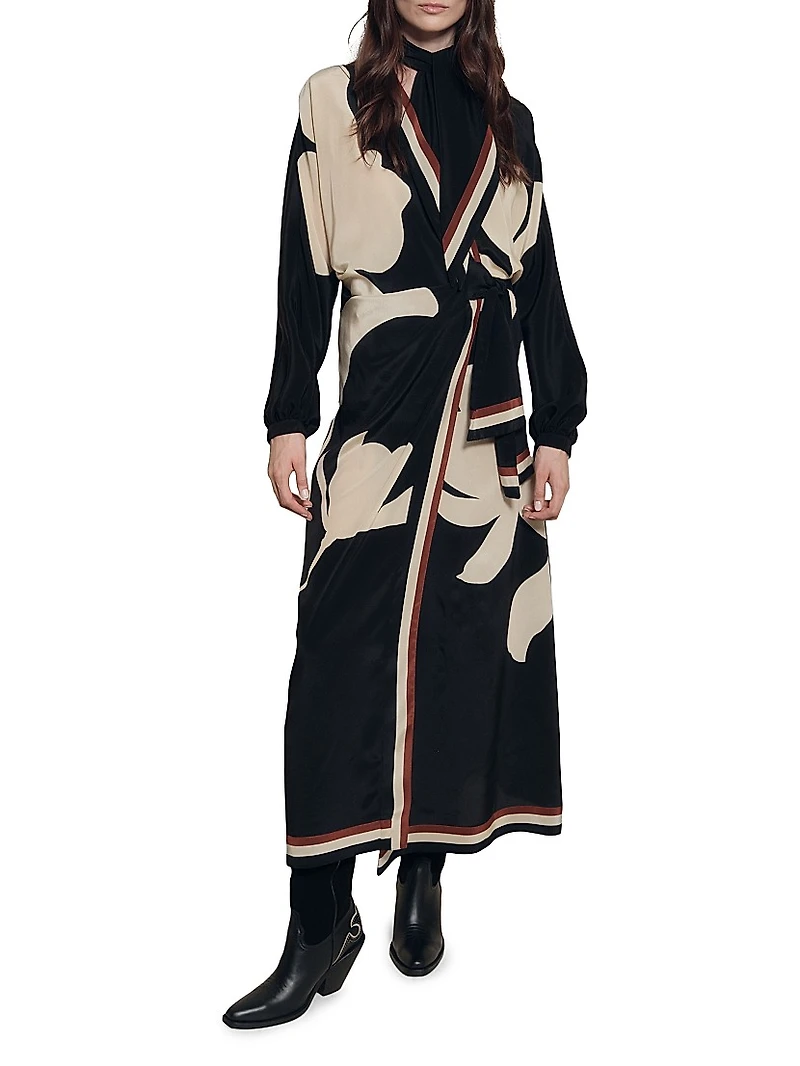 Candelaria Ollantay Printed Silk Wrap Maxi Dress