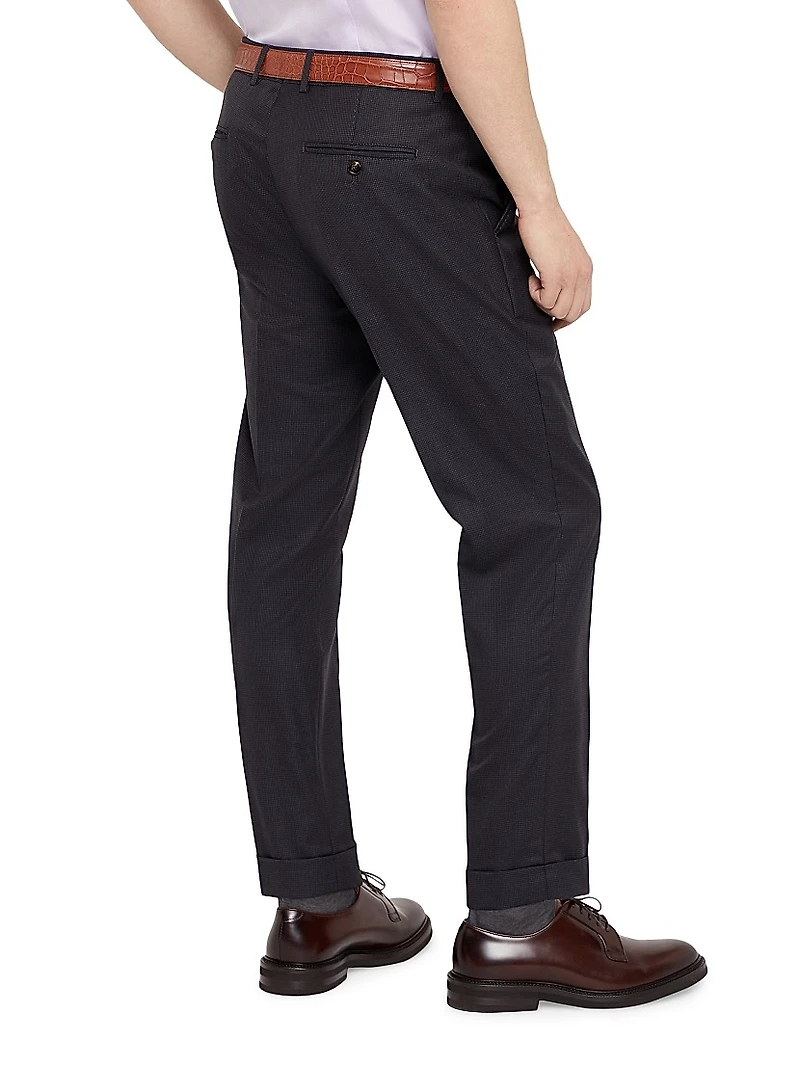 Virgin Wool Houndstooth Formal Fit Trousers