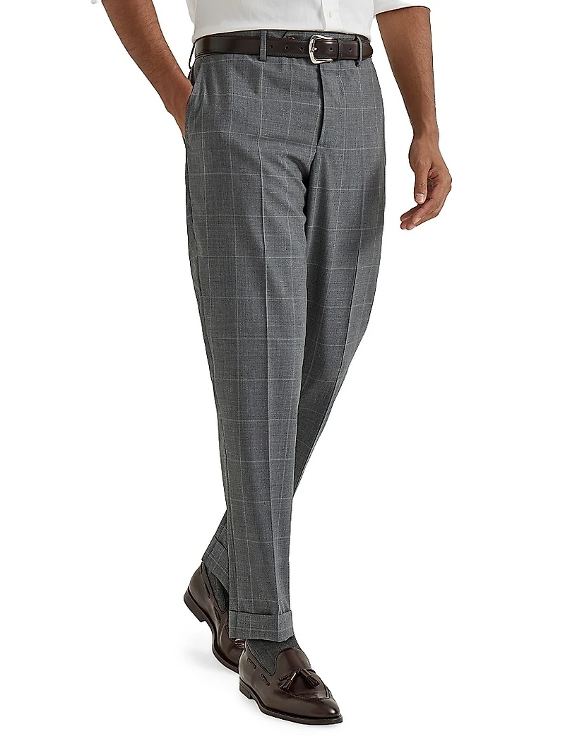 Super 120s Virgin Wool Overcheck Formal Fit Trousers