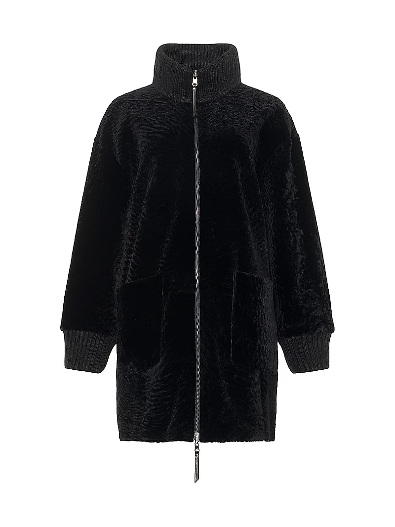 Reversible Textured Shearling Lamb Jacket