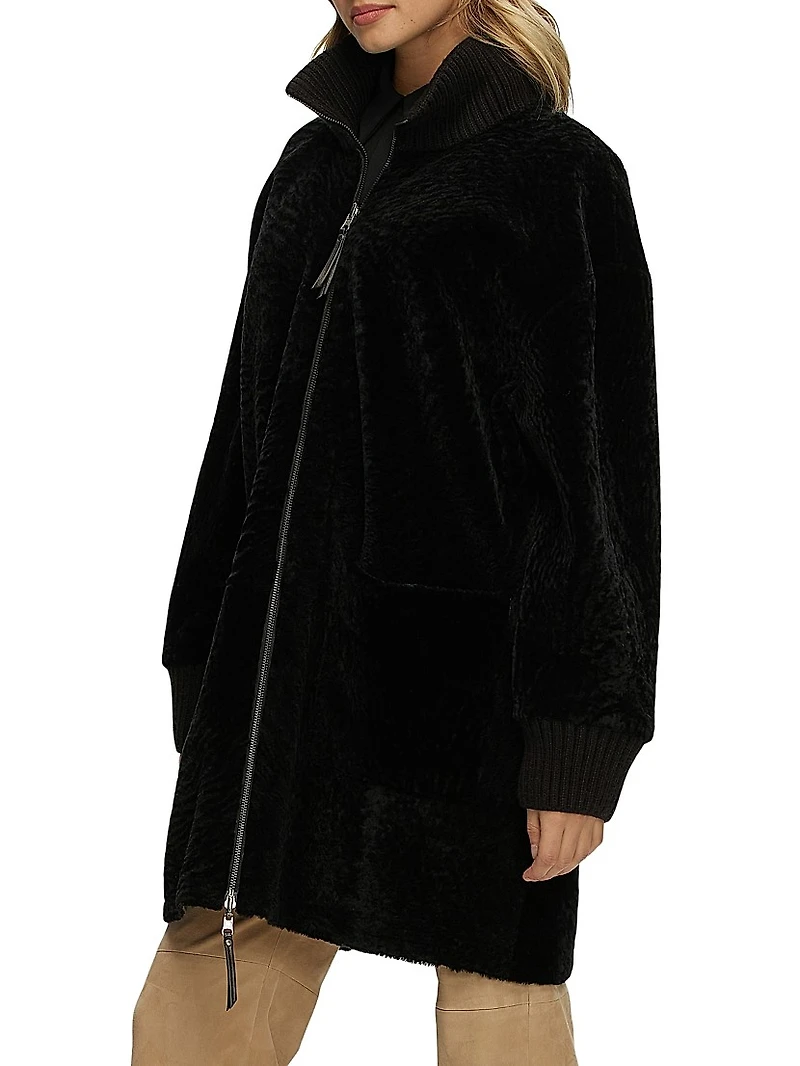 Reversible Textured Shearling Lamb Jacket