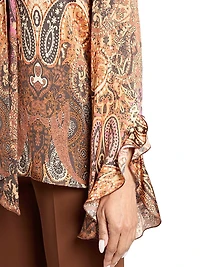 Paisley Tieneck Bell-Sleeve Blouse