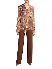Paisley Tieneck Bell-Sleeve Blouse