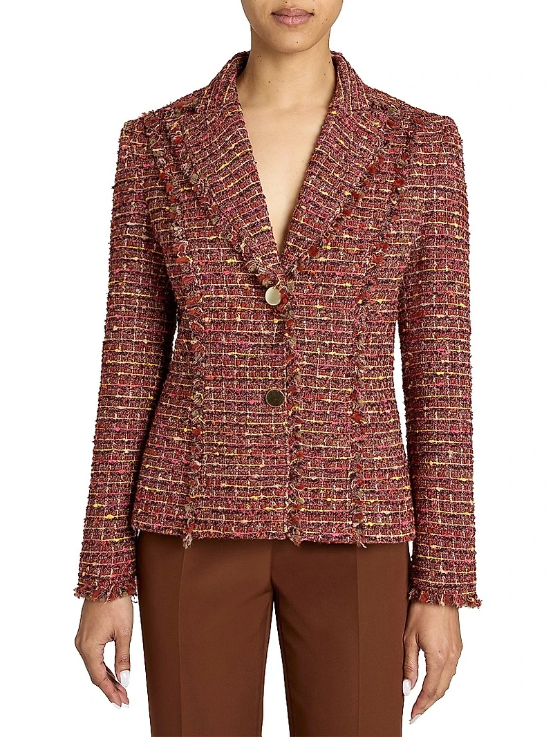 Tweed Virgin Wool-Blend Frayed-Trim Jacket