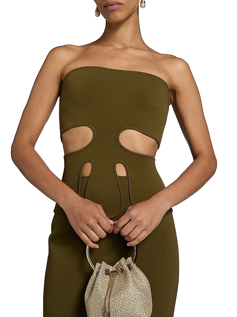 Brunelo Cut-Out Strapless Sheath Dress