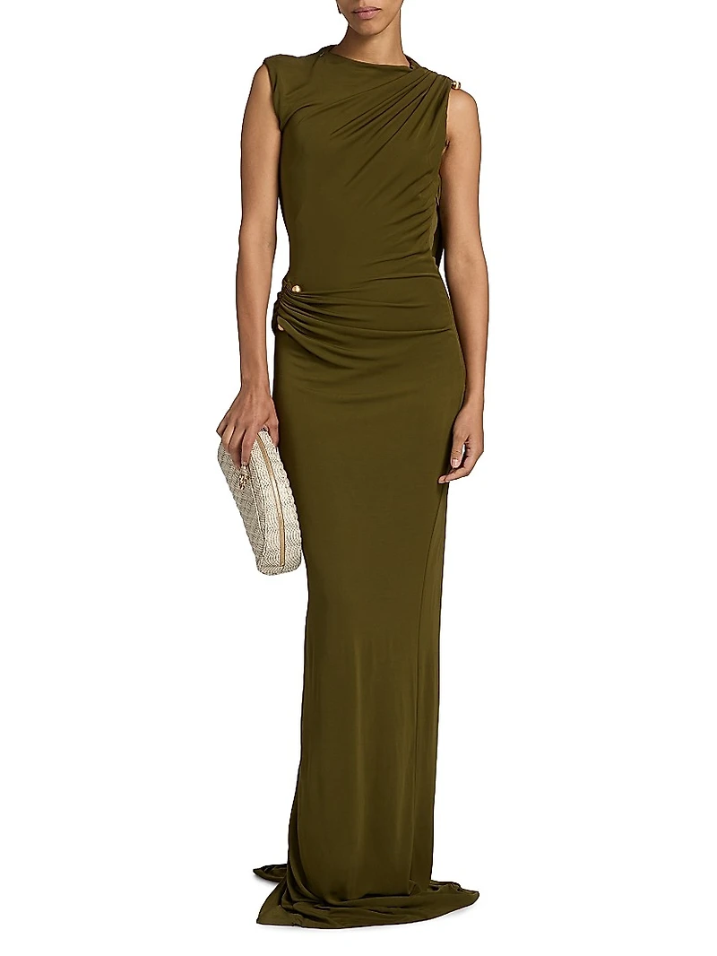 Izola Pinned Jersey Body-Con Gown