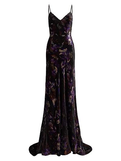 Shayna Embellished Floral Velvet Gown