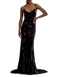 Shayna Embellished Floral Velvet Gown