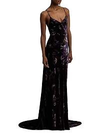 Shayna Embellished Floral Velvet Gown