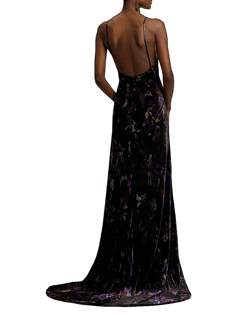 Shayna Embellished Floral Velvet Gown