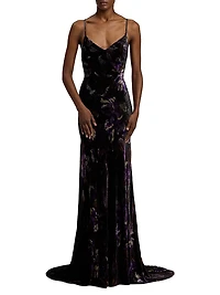Shayna Embellished Floral Velvet Gown