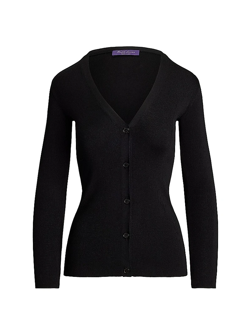 Silk Rib-Knit V-Neck Cardigan