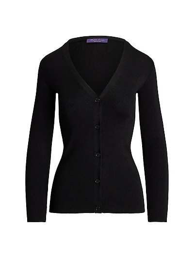 Silk Rib-Knit V-Neck Cardigan
