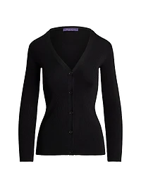 Silk Rib-Knit V-Neck Cardigan