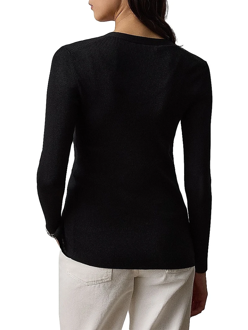 Silk Rib-Knit V-Neck Cardigan