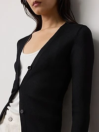 Silk Rib-Knit V-Neck Cardigan