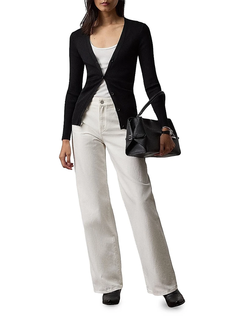 Silk Rib-Knit V-Neck Cardigan