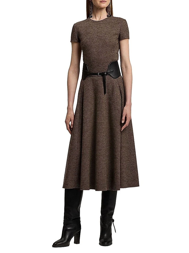 Margaret Tick-Weave Wool Midi-Dress