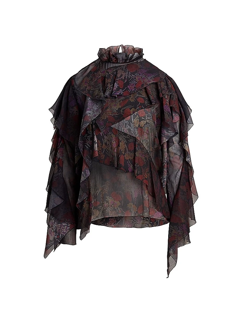 Ilene Floral Silk Ruffled Blouse