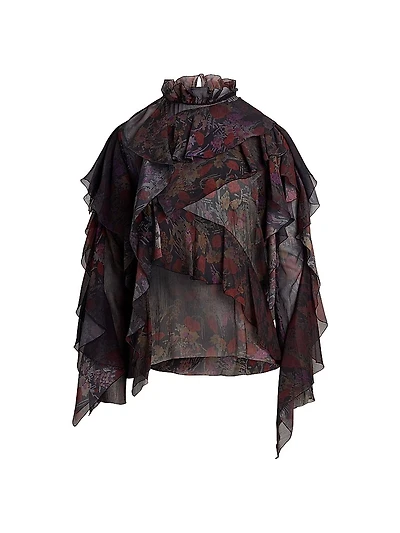 Ilene Floral Silk Ruffled Blouse
