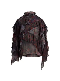 Ilene Floral Silk Ruffled Blouse