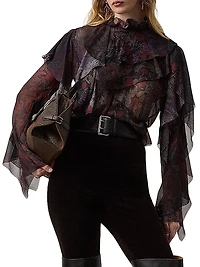 Ilene Floral Silk Ruffled Blouse