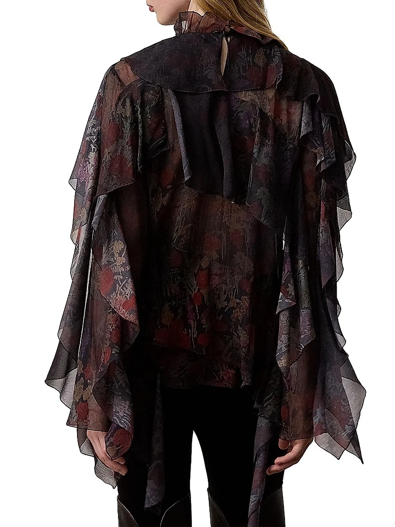 Ilene Floral Silk Ruffled Blouse