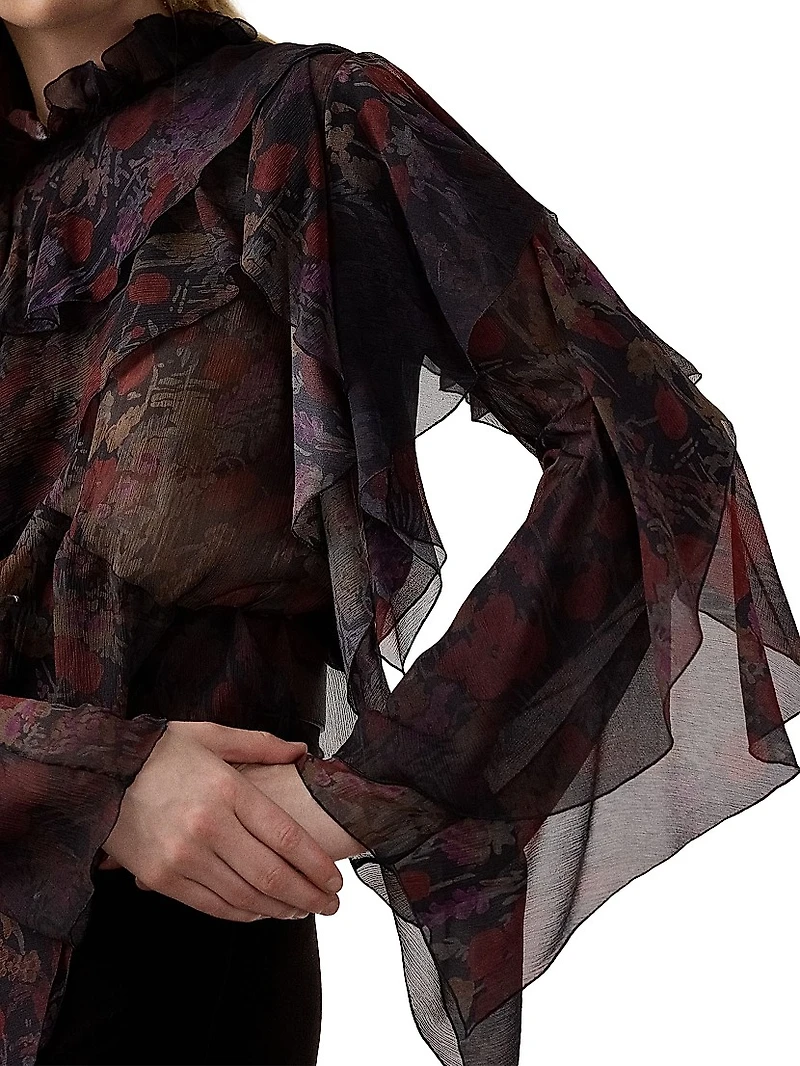 Ilene Floral Silk Ruffled Blouse