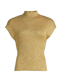 Sequined Knit Mock Turtleneck Top