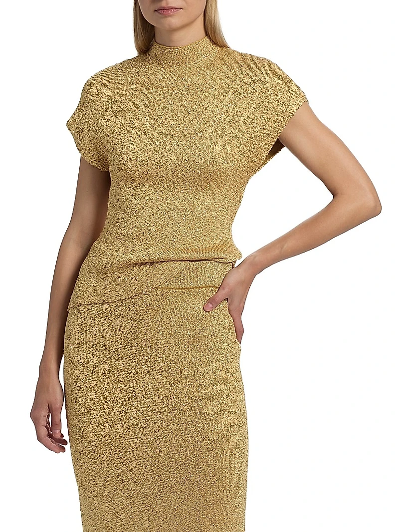 Sequined Knit Mock Turtleneck Top