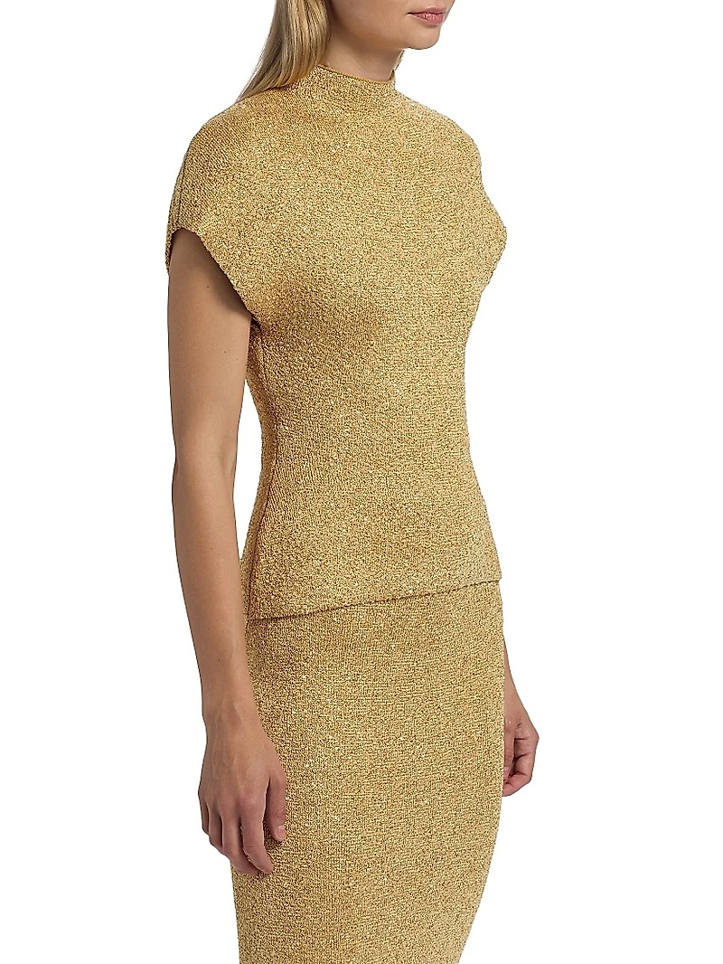Sequined Knit Mock Turtleneck Top