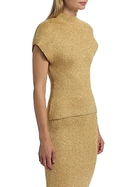 Sequined Knit Mock Turtleneck Top