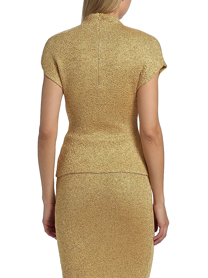 Sequined Knit Mock Turtleneck Top