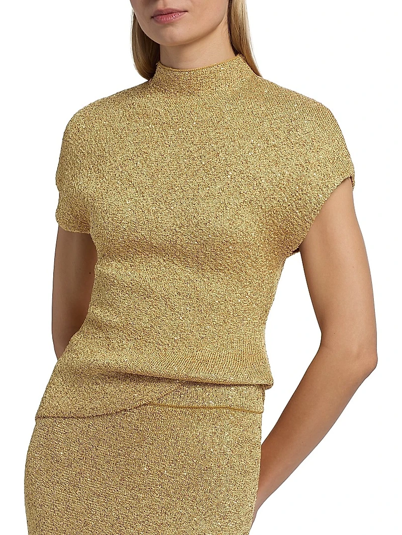 Sequined Knit Mock Turtleneck Top