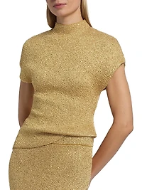 Sequined Knit Mock Turtleneck Top