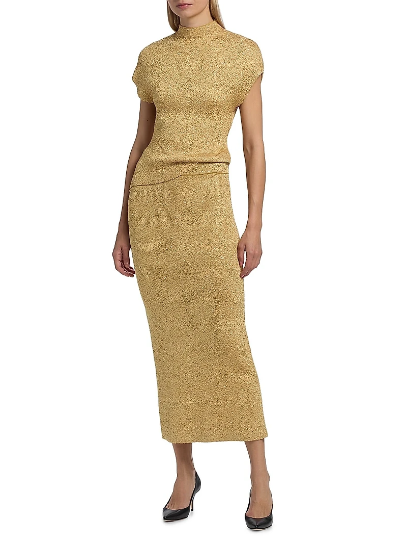 Sequined Knit Mock Turtleneck Top