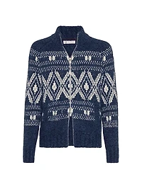 Geometric Jacquard Cardigan with Zipper