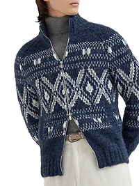 Geometric Jacquard Cardigan with Zipper