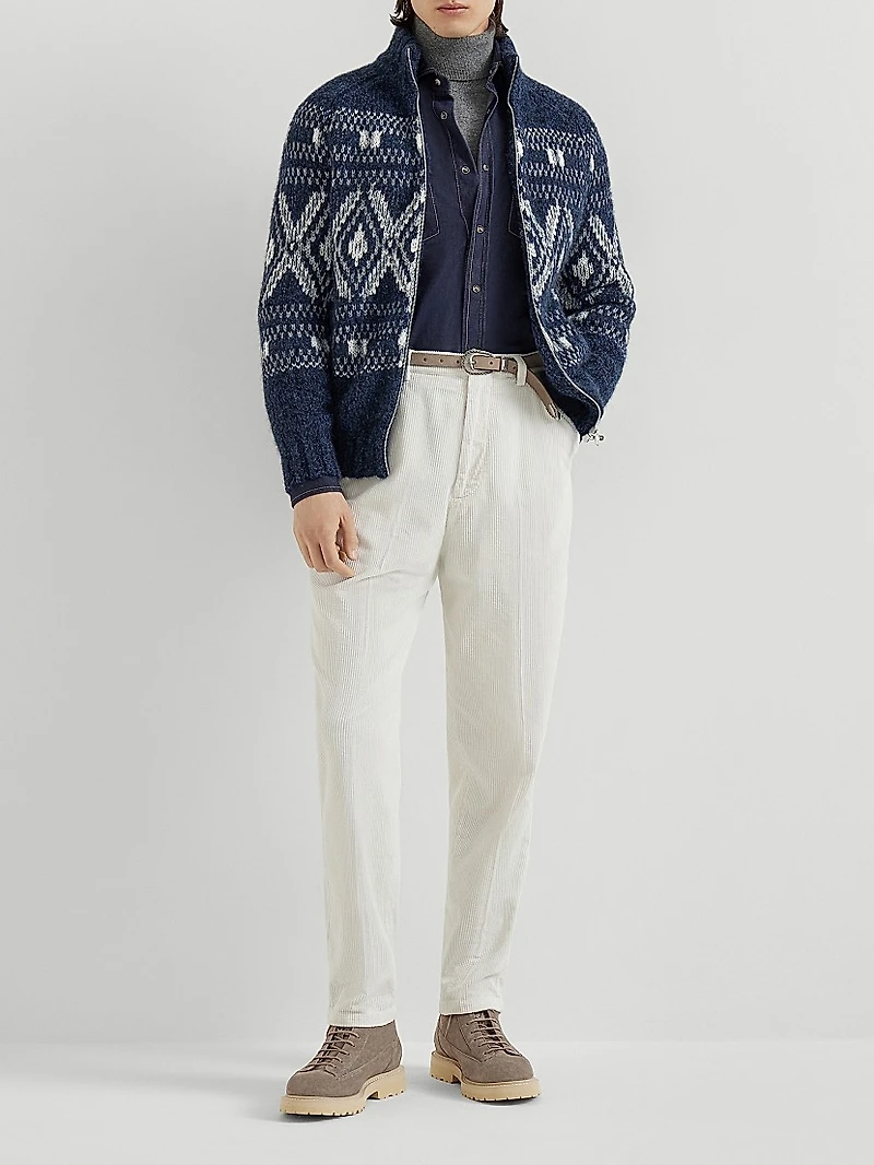Geometric Jacquard Cardigan with Zipper