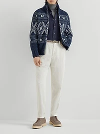 Geometric Jacquard Cardigan with Zipper