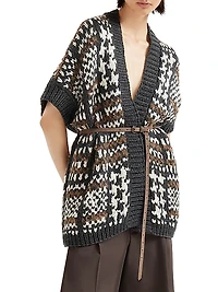 Handmade Prince of Wales Opera Cardigan in Cashmere Cotton and Alpaca with Belt