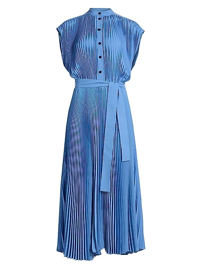 Farah Pleated Crepe Tie-Waist Midi-Dress