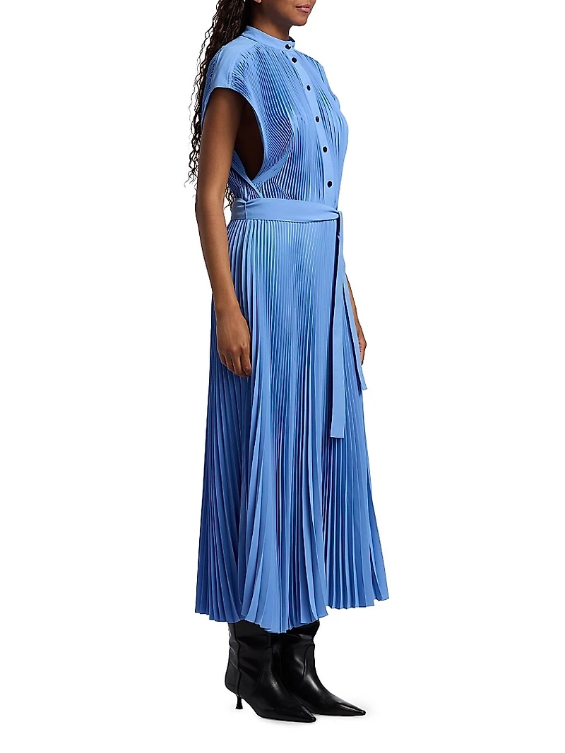Farah Pleated Crepe Tie-Waist Midi-Dress